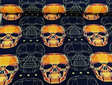 French Terry Graphic Skulls in Nachtblau / Orange